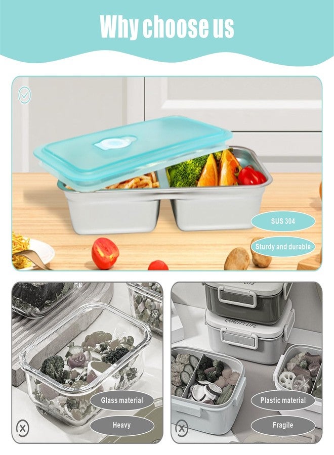 wdbg 6 PCS Stainless Steel Snack Containers, Double Compartment Bento Box (30oz) with Leakproof Lids, Food Lunch Storage Box Dishwasher Safe & Reusable for Lunch Prep, Travel, Outdoor Camping - Image 3